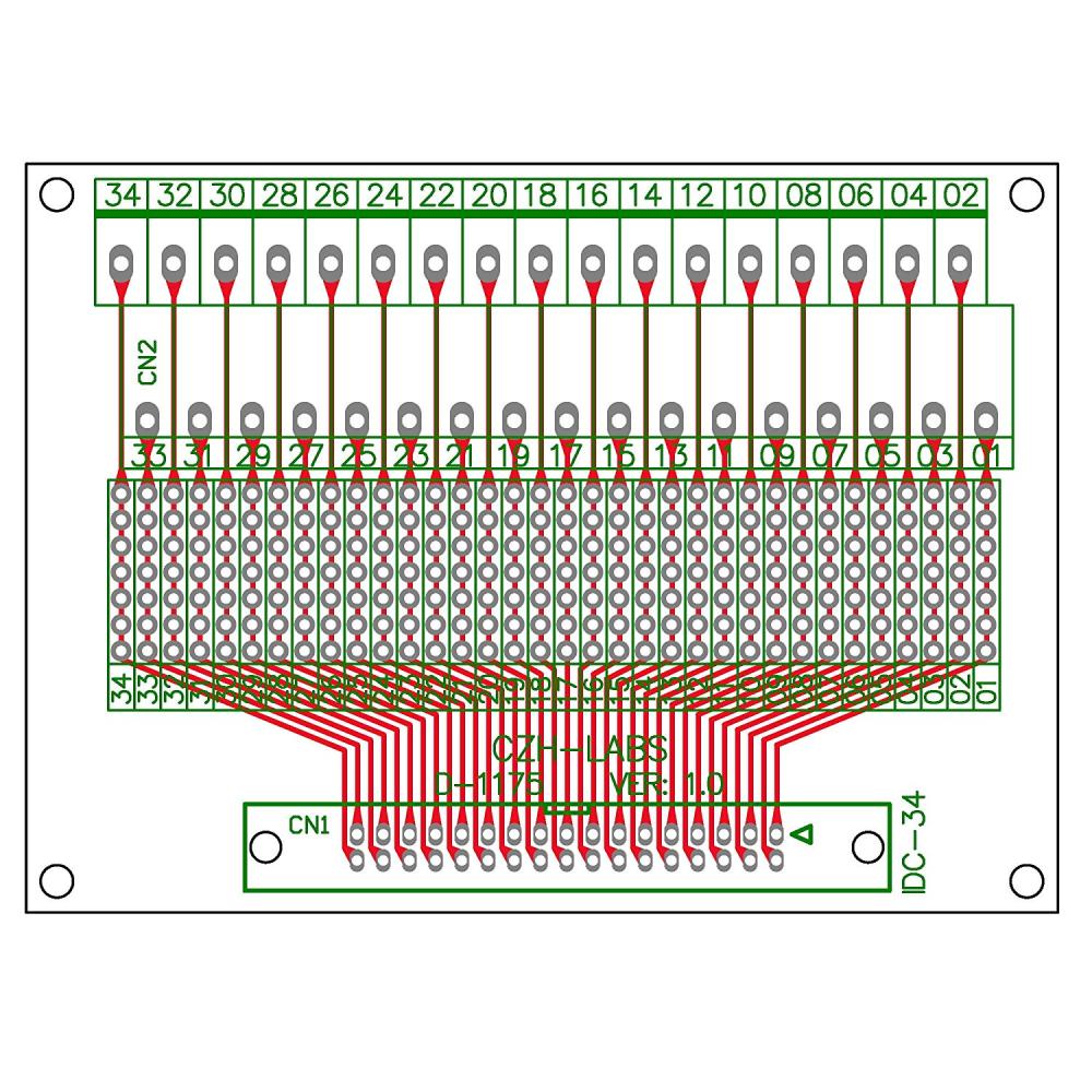 CZH-LABS IDC-34 Male Header Connector Breakout Board Module, IDC Pitch 0.1", Terminal Block Pitch 0.2"