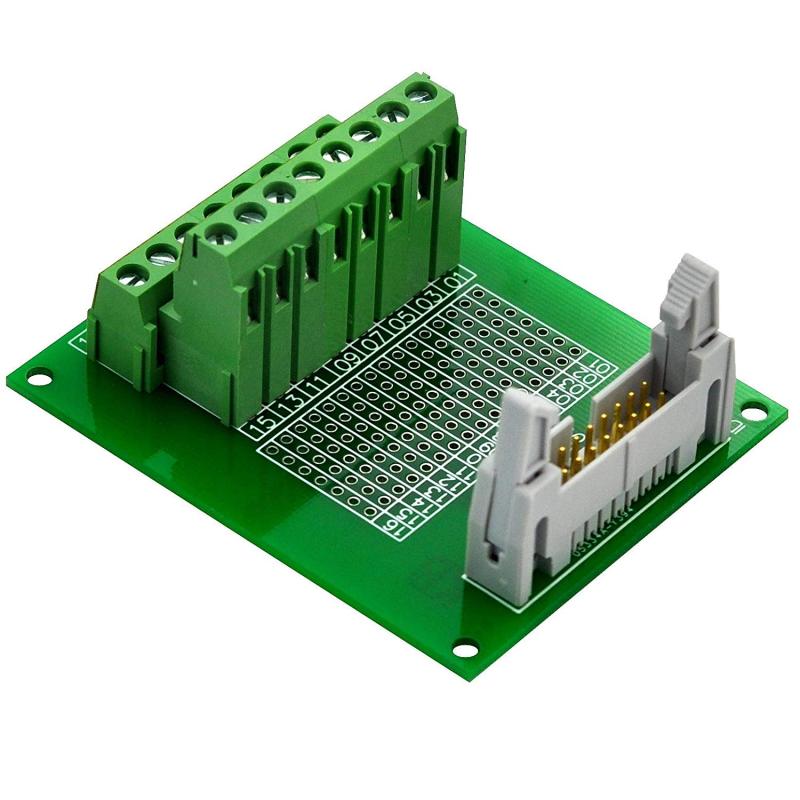 CZH-LABS IDC-16 Male Header Connector Breakout Board Module, IDC Pitch 0.1", Terminal Block Pitch 0.2"
