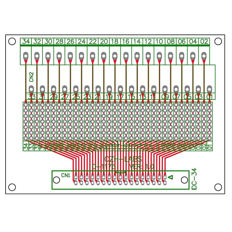 CZH-LABS DIN Rail Mount IDC-34 Male Header Connector Breakout Board Interface Module, IDC Pitch 0.1", Terminal Block Pitch 0.2"