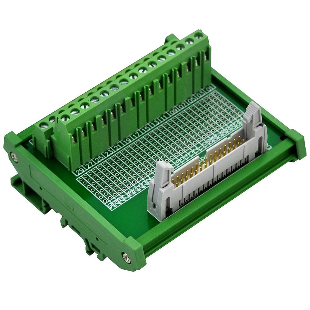 CZH-LABS DIN Rail Mount IDC-30 Male Header Connector Breakout Board Interface Module, IDC Pitch 0.1", Terminal Block Pitch 0.2"