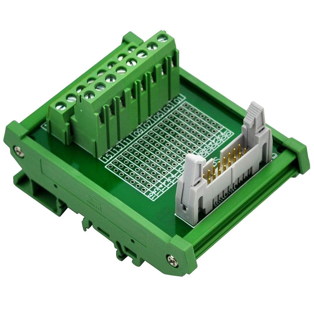 CZH-LABS DIN Rail Mount IDC-16 Male Header Connector Breakout Board Interface Module, IDC Pitch 0.1", Terminal Block Pitch 0.2"