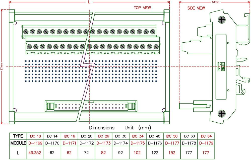 CZH-LABS DIN Rail Mount IDC-34 Male Header Connector Breakout Board Interface Module, IDC Pitch 0.1", Terminal Block Pitch 0.2"