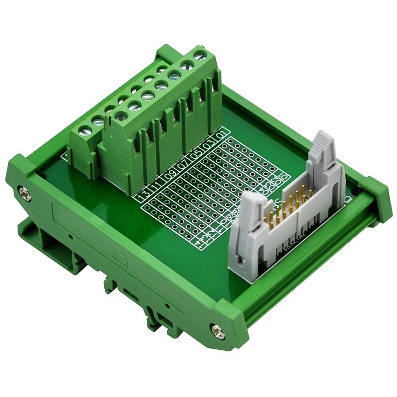 CZH-LABS DIN Rail Mount IDC-14 Male Header Connector Breakout Board Interface Module, IDC Pitch 0.1", Terminal Block Pitch 0.2"