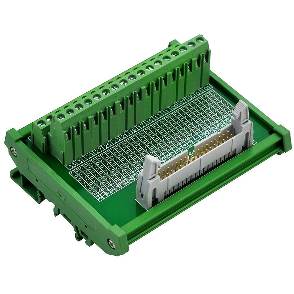 CZH-LABS DIN Rail Mount IDC-34 Male Header Connector Breakout Board Interface Module, IDC Pitch 0.1", Terminal Block Pitch 0.2"