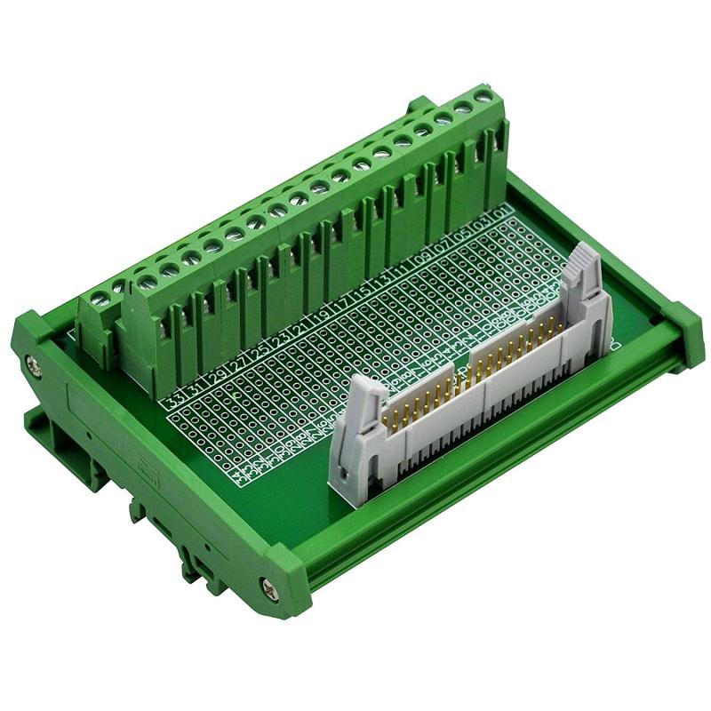 CZH-LABS DIN Rail Mount IDC-34 Male Header Connector Breakout Board Interface Module, IDC Pitch 0.1", Terminal Block Pitch 0.2"