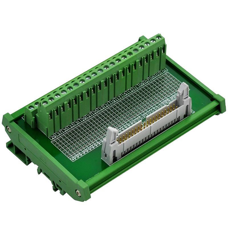 CZH-LABS DIN Rail Mount IDC-40 Male Header Connector Breakout Board Interface Module, IDC Pitch 0.1", Terminal Block Pitch 0.2"