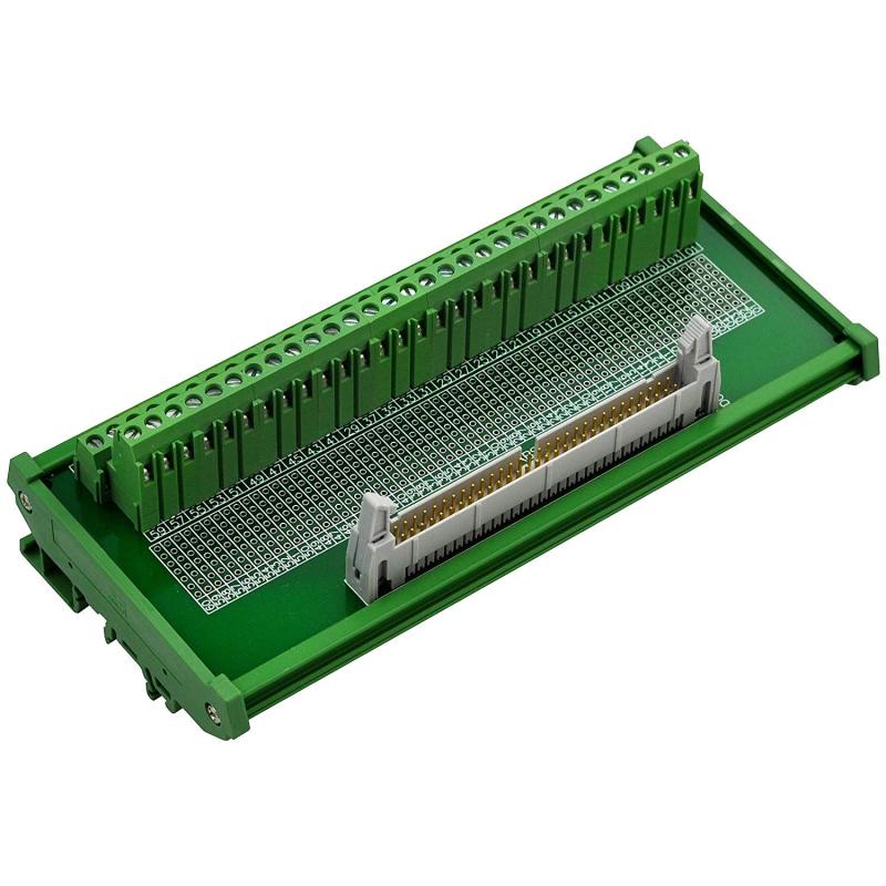 CZH-LABS DIN Rail Mount IDC-60 Male Header Connector Breakout Board Interface Module, IDC Pitch 0.1", Terminal Block Pitch 0.2"