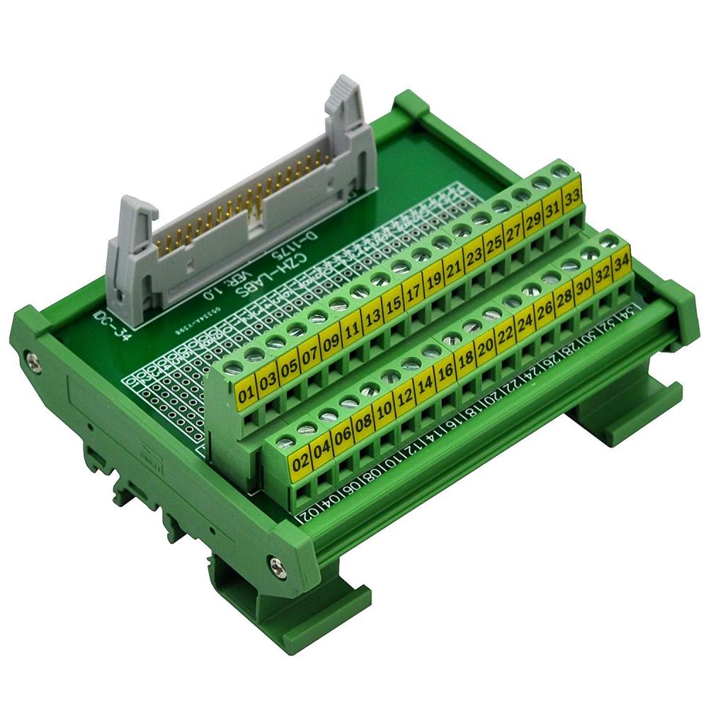 CZH-LABS DIN Rail Mount IDC-34 Male Header Connector Breakout Board Interface Module, IDC Pitch 0.1", Terminal Block Pitch 0.2"