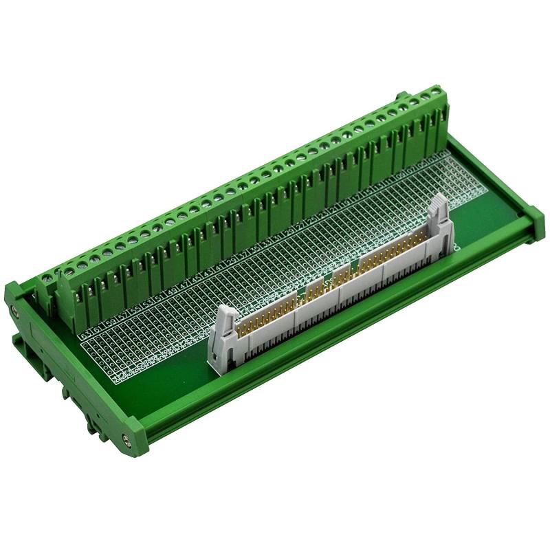 CZH-LABS DIN Rail Mount IDC-64 Male Header Connector Breakout Board Interface Module, IDC Pitch 0.1", Terminal Block Pitch 0.2"