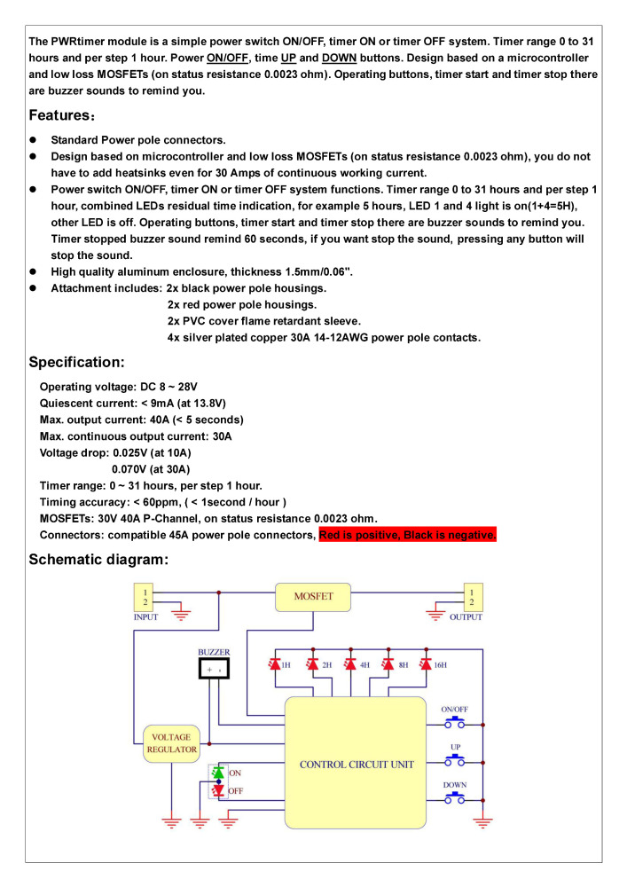 Chunzehui F-1010 Low Loss PWRtimer Power Switch ON OFF / Timer ON / Timer Off Module, Anderson Powerpole.