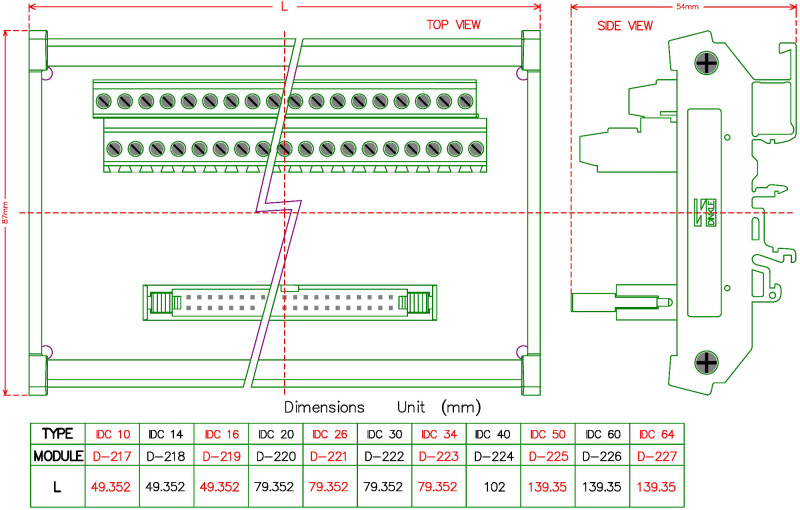 ELECTRONICS-SALON IDC-20 DIN Rail Mounted Interface Module, Breakout Board, Terminal Block.