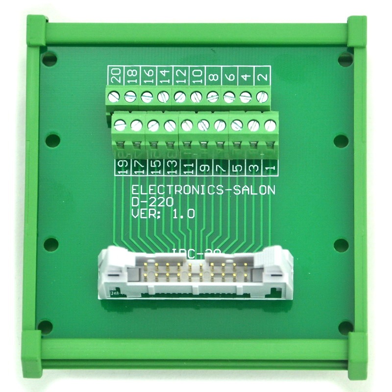 ELECTRONICS-SALON IDC-20 DIN Rail Mounted Interface Module, Breakout Board, Terminal Block.