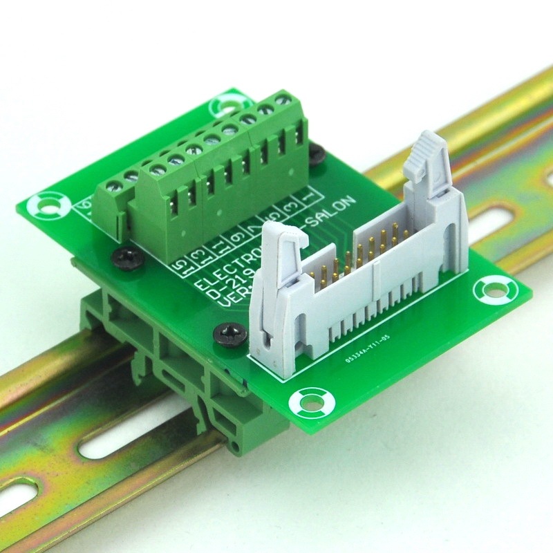 ELECTRONICS-SALON IDC16 Header Interface Module with Simple DIN Rail Mounting feet.