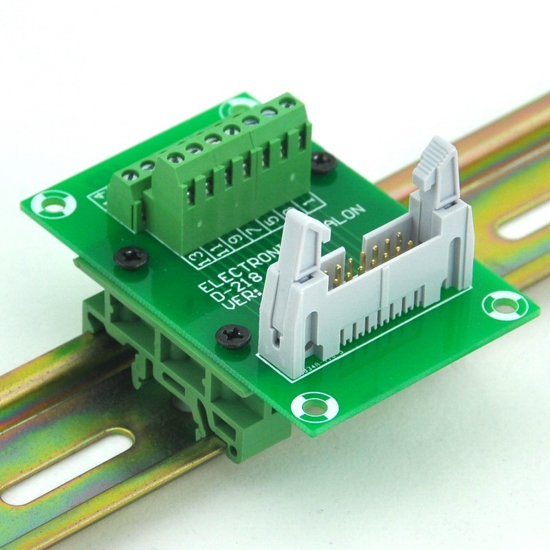 ELECTRONICS-SALON IDC14 Header Interface Module with Simple DIN Rail Mounting feet.