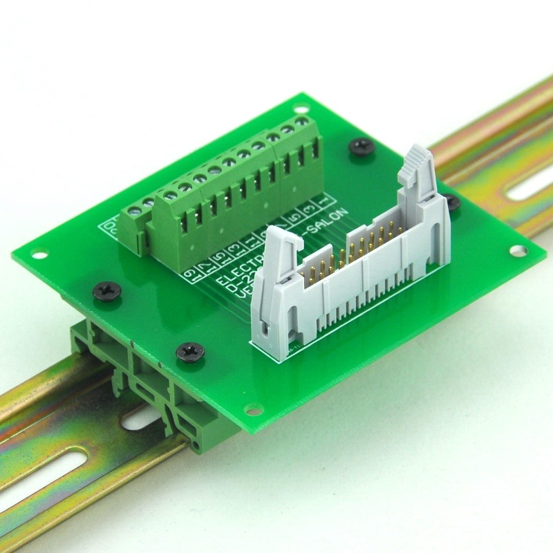 ELECTRONICS-SALON IDC20 Header Interface Module with Simple DIN Rail Mounting feet.