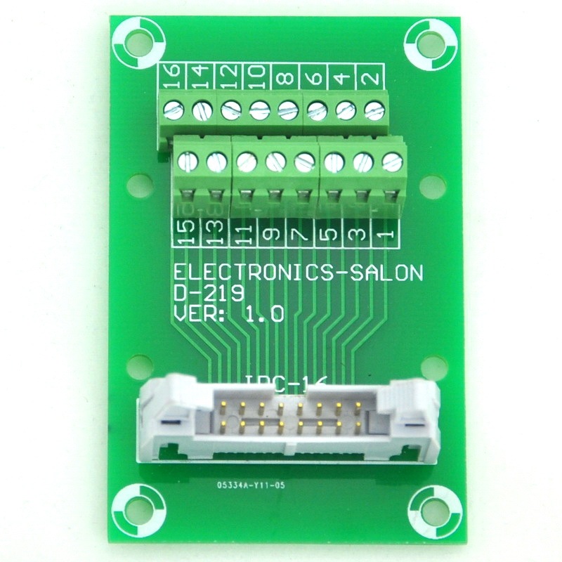 ELECTRONICS-SALON IDC16 2x8 Pins 0.1" Male Header Breakout Board, Terminal Block, Connector.