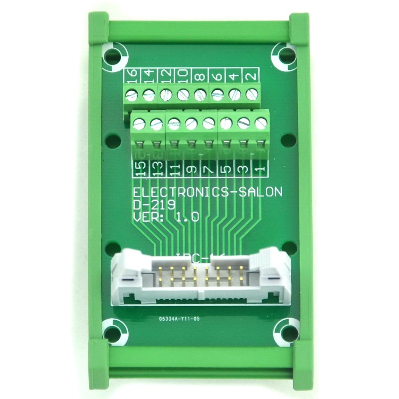 ELECTRONICS-SALON IDC-16 DIN Rail Mounted Interface Module, Breakout Board, Terminal Block.