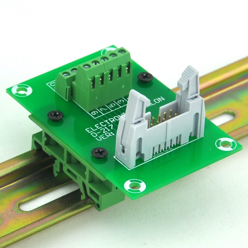 ELECTRONICS-SALON IDC10 Header Interface Module with Simple DIN Rail Mounting feet.