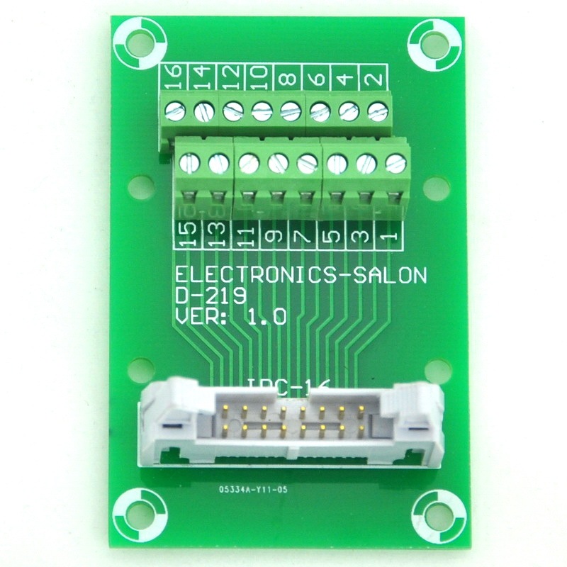 ELECTRONICS-SALON IDC16 Header Interface Module with Simple DIN Rail Mounting feet.