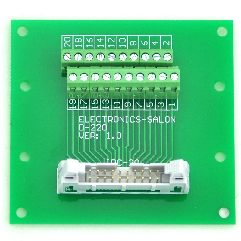 ELECTRONICS-SALON IDC20 2x10 Pins 0.1" Male Header Breakout Board, Terminal Block, Connector.