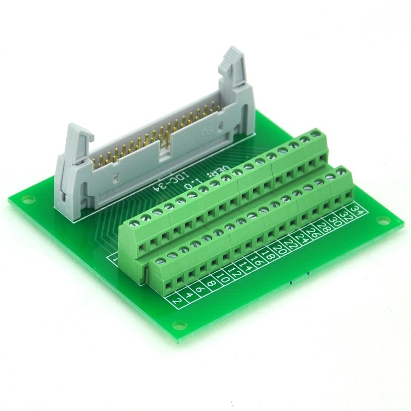 ELECTRONICS-SALON IDC34 2x17 Pins 0.1" Male Header Breakout Board, Terminal Block, Connector.