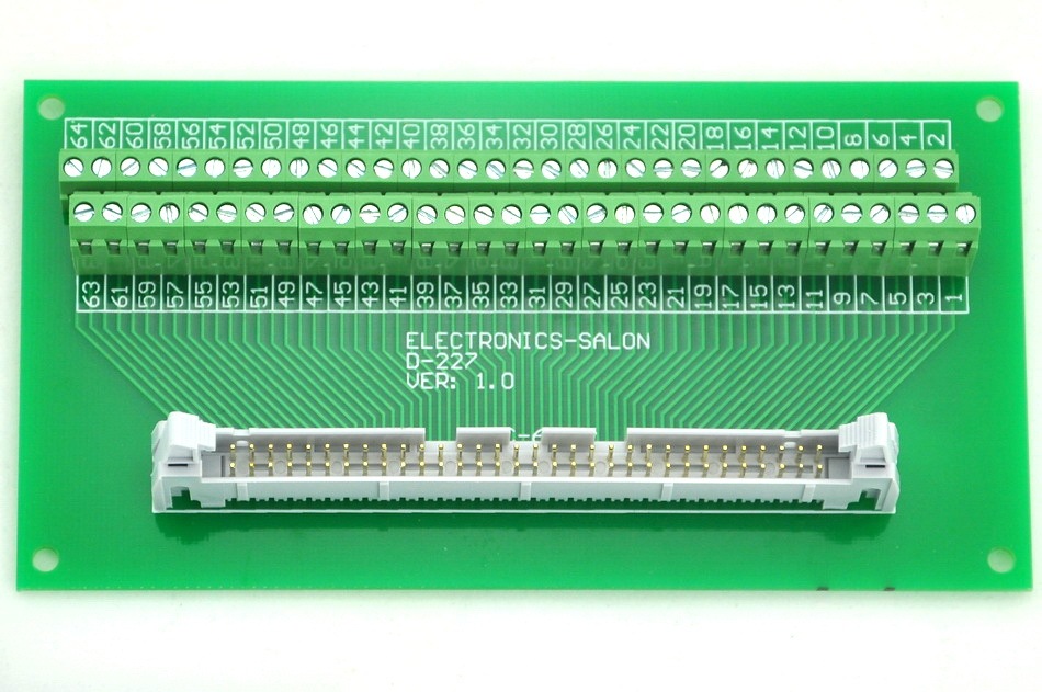 ELECTRONICS-SALON IDC-64 DIN Rail Mounted Interface Module, Breakout Board, Terminal Block.