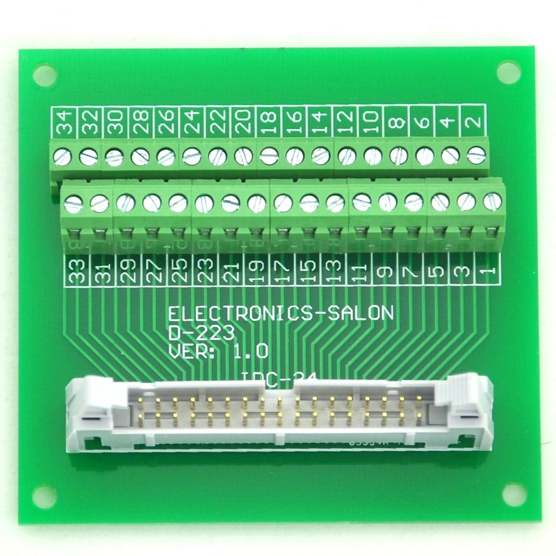 ELECTRONICS-SALON IDC34 2x17 Pins 0.1" Male Header Breakout Board, Terminal Block, Connector.