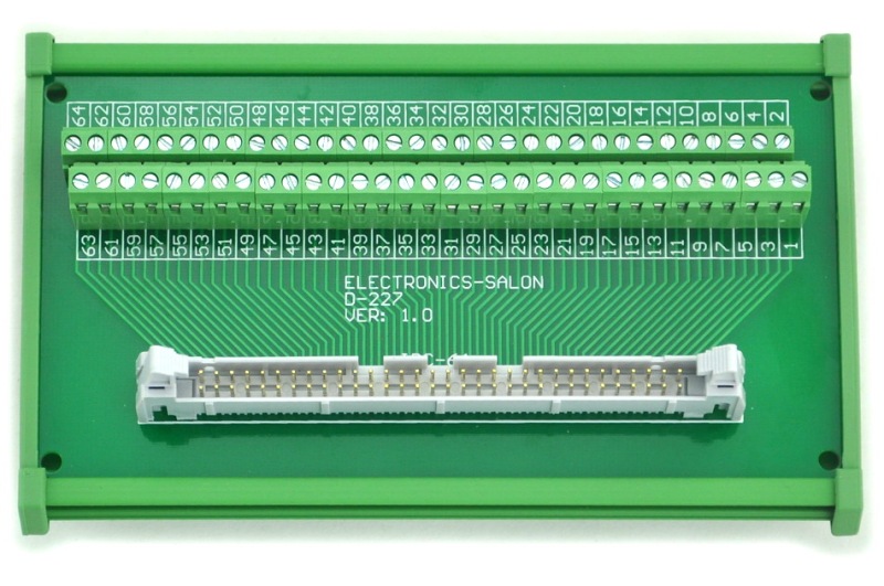 ELECTRONICS-SALON IDC-64 DIN Rail Mounted Interface Module, Breakout Board, Terminal Block.