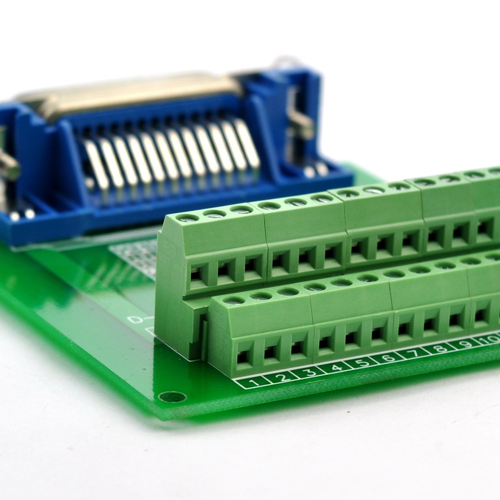 CZH-LABS 24-Pin 0.085" Centronics Female Ribbon Connector Screw Terminal Block Breakout Board.