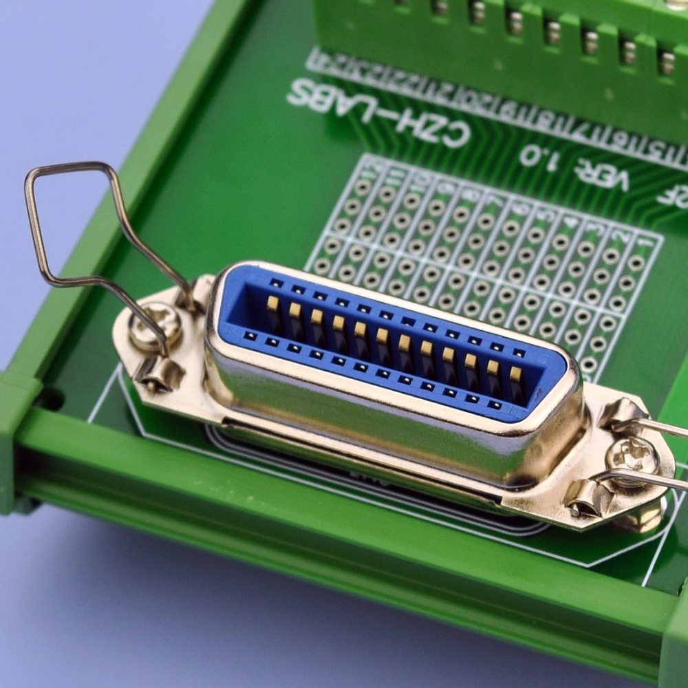CZH-LABS DIN Rail Mount 24-Pin 0.085" Centronics Female Ribbon Connector Interface Module, Screw Terminal Block Breakout Board.