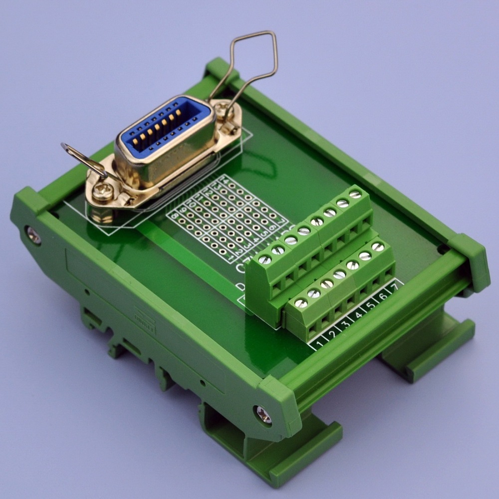 CZH-LABS DIN Rail Mount 14-Pin 0.085" Centronics Female Ribbon Connector Interface Module, Screw Terminal Block Breakout Board.