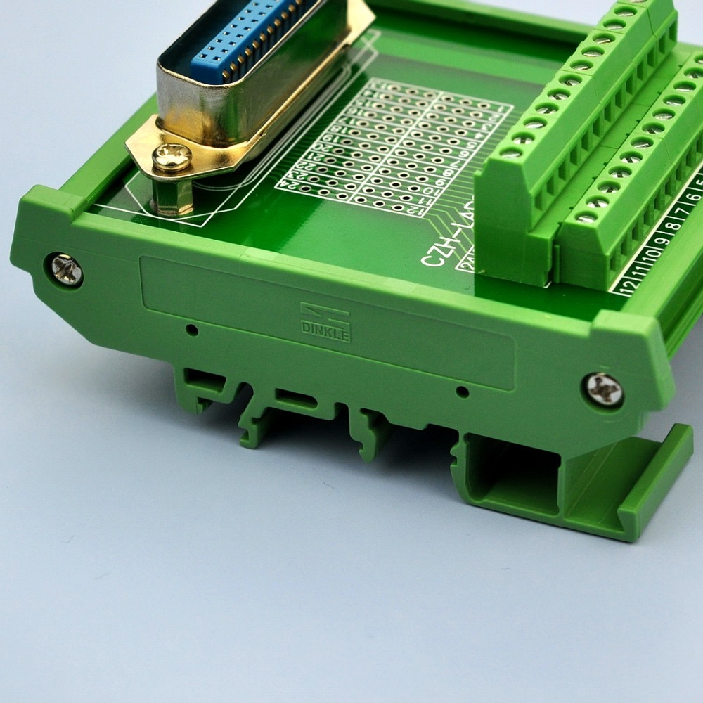 CZH-LABS DIN Rail Mount 24-Pin 0.085" Centronics Male Ribbon Connector Interface Module, Screw Terminal Block Breakout Board.
