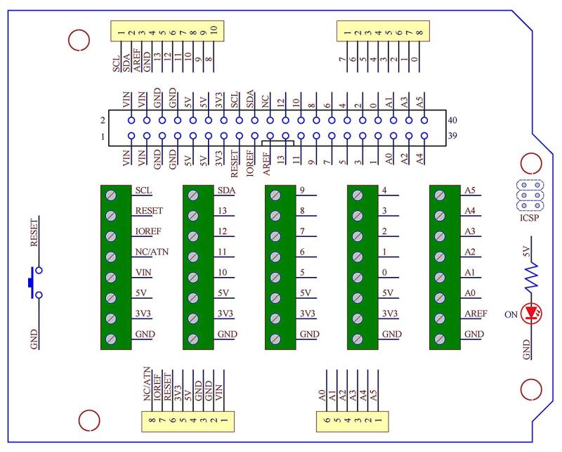 ELECTRONICS-SALON Arduino Screw Terminal Block Breakout Module, for Arduino UNO R3.