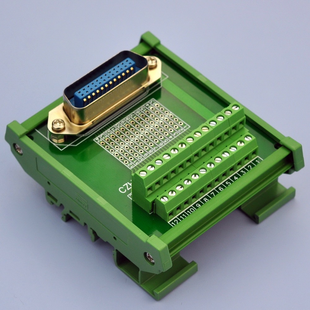 CZH-LABS DIN Rail Mount 24-Pin 0.085" Centronics Male Ribbon Connector Interface Module, Screw Terminal Block Breakout Board.