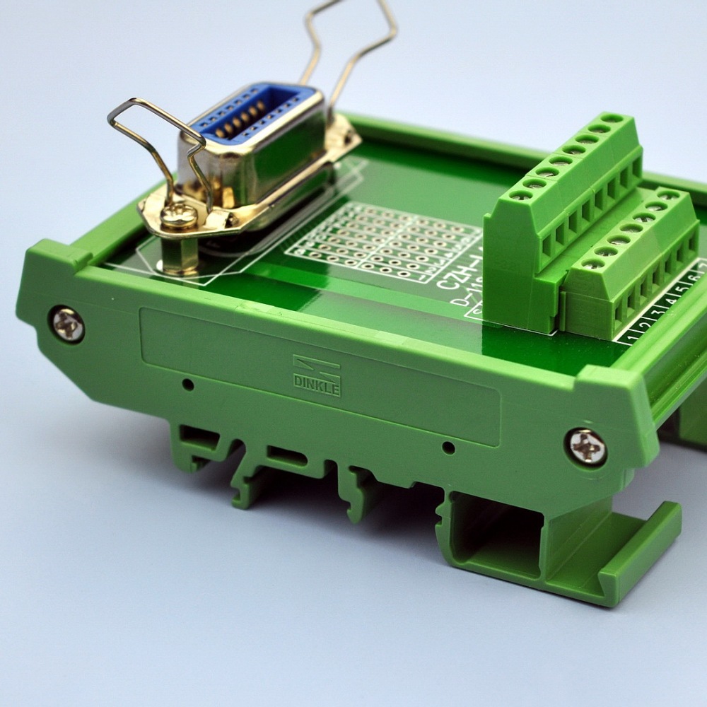 CZH-LABS DIN Rail Mount 14-Pin 0.085" Centronics Female Ribbon Connector Interface Module, Screw Terminal Block Breakout Board.