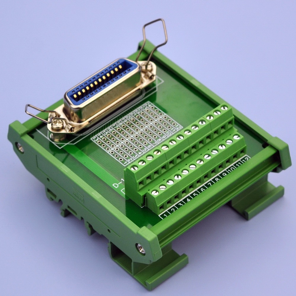 CZH-LABS DIN Rail Mount 24-Pin 0.085" Centronics Female Ribbon Connector Interface Module, Screw Terminal Block Breakout Board.