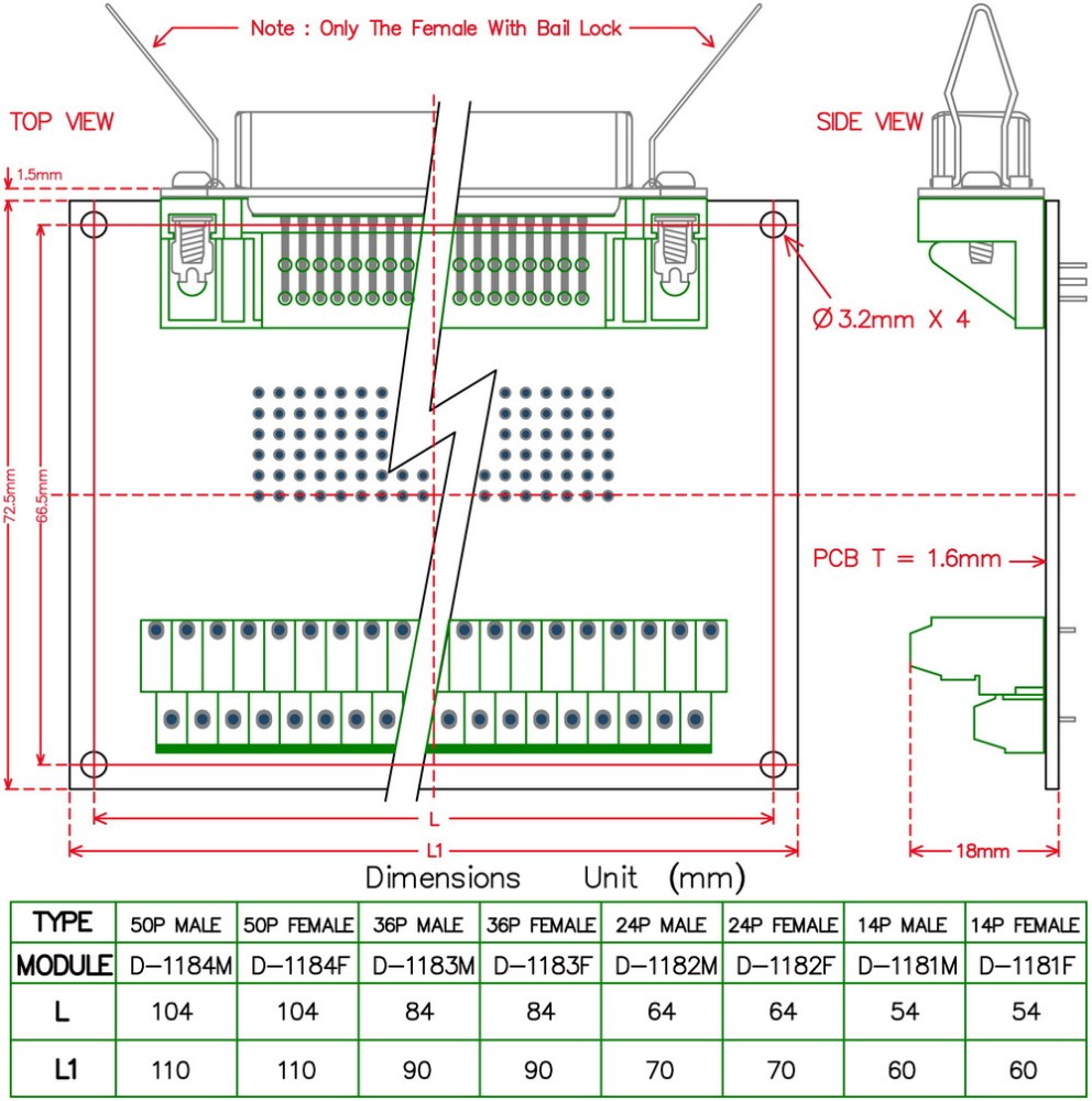 CZH-LABS 14-Pin 0.085" Centronics Female Ribbon Connector Screw Terminal Block Breakout Board.