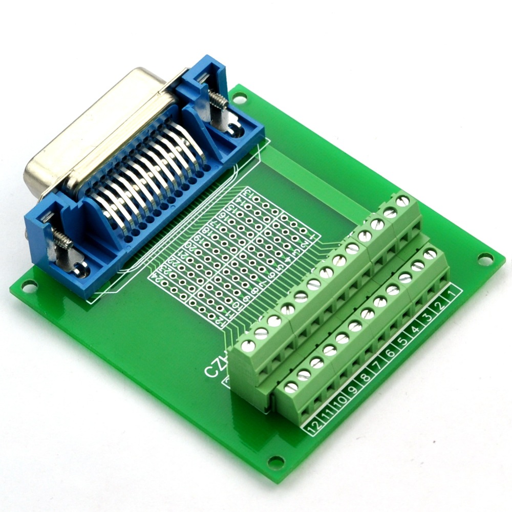 CZH-LABS 24-Pin 0.085" Centronics Male Ribbon Connector Screw Terminal Block Breakout Board.