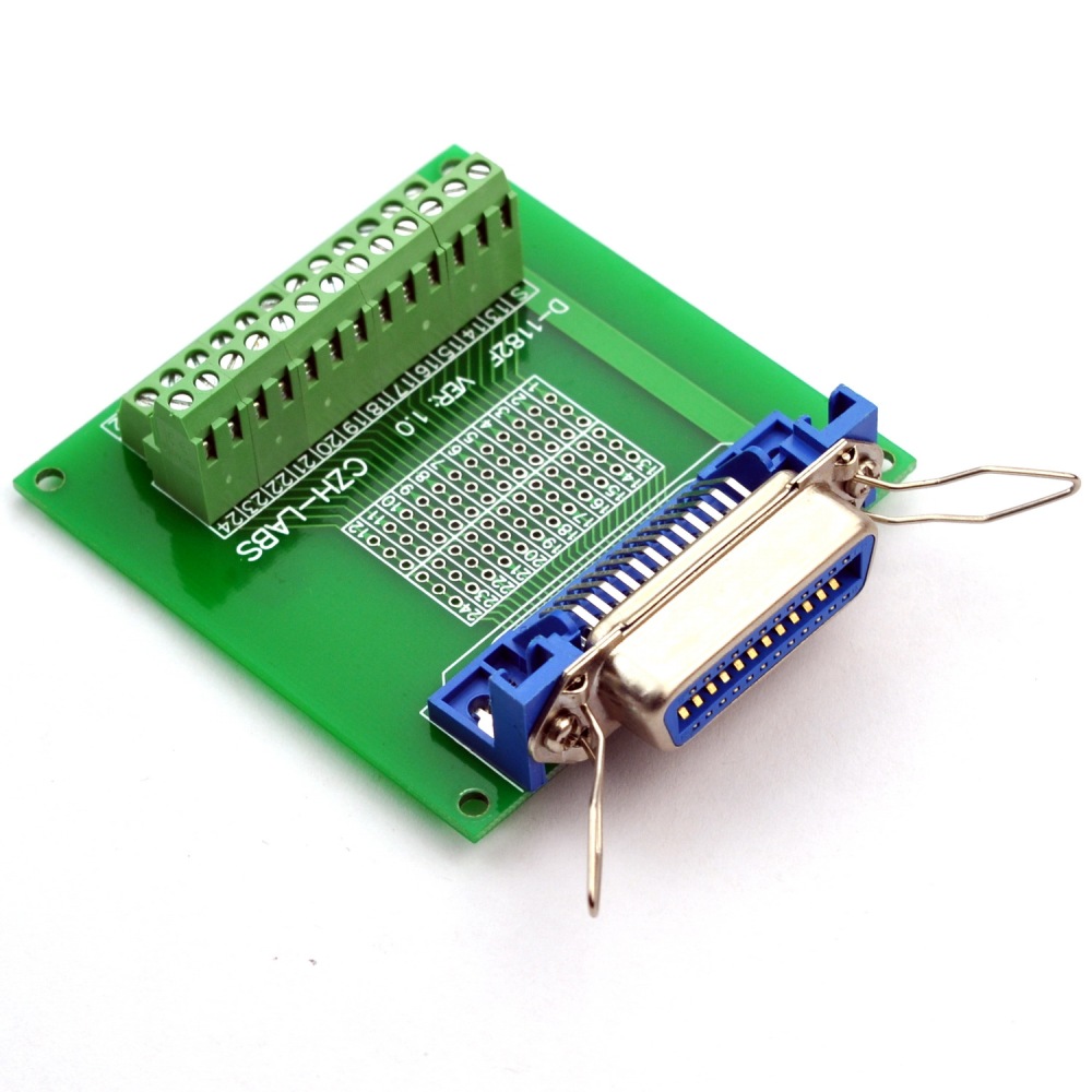 CZH-LABS 24-Pin 0.085" Centronics Female Ribbon Connector Screw Terminal Block Breakout Board.