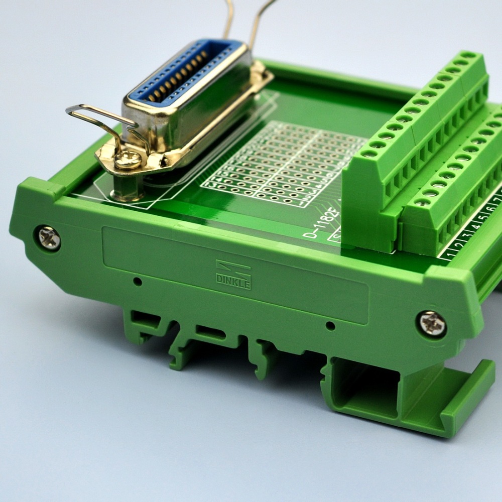 CZH-LABS DIN Rail Mount 24-Pin 0.085" Centronics Female Ribbon Connector Interface Module, Screw Terminal Block Breakout Board.