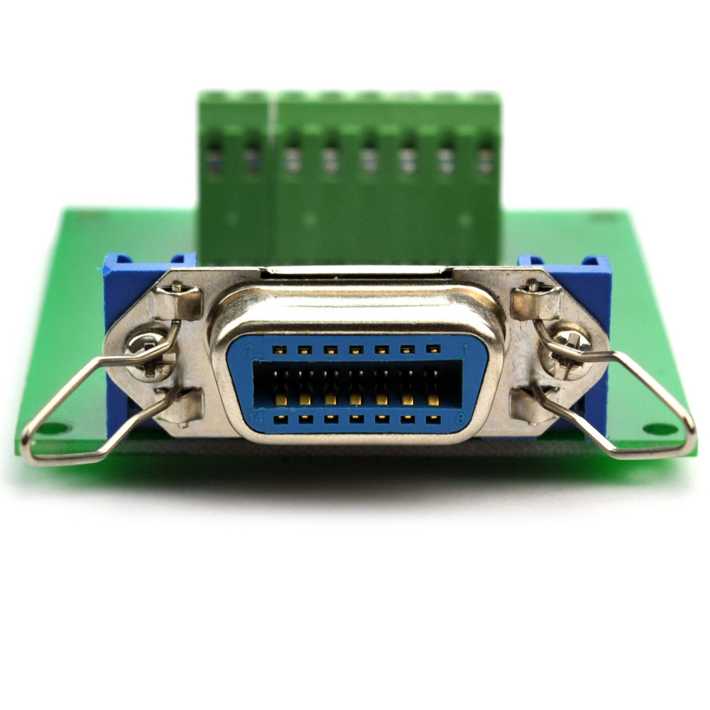 CZH-LABS 14-Pin 0.085" Centronics Female Ribbon Connector Screw Terminal Block Breakout Board.