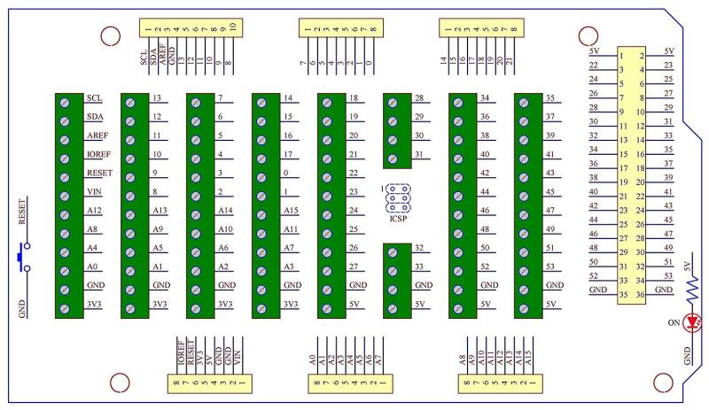 ELECTRONICS-SALON Screw Terminal Block Breakout Module, for Arduino MEGA-2560 R3.