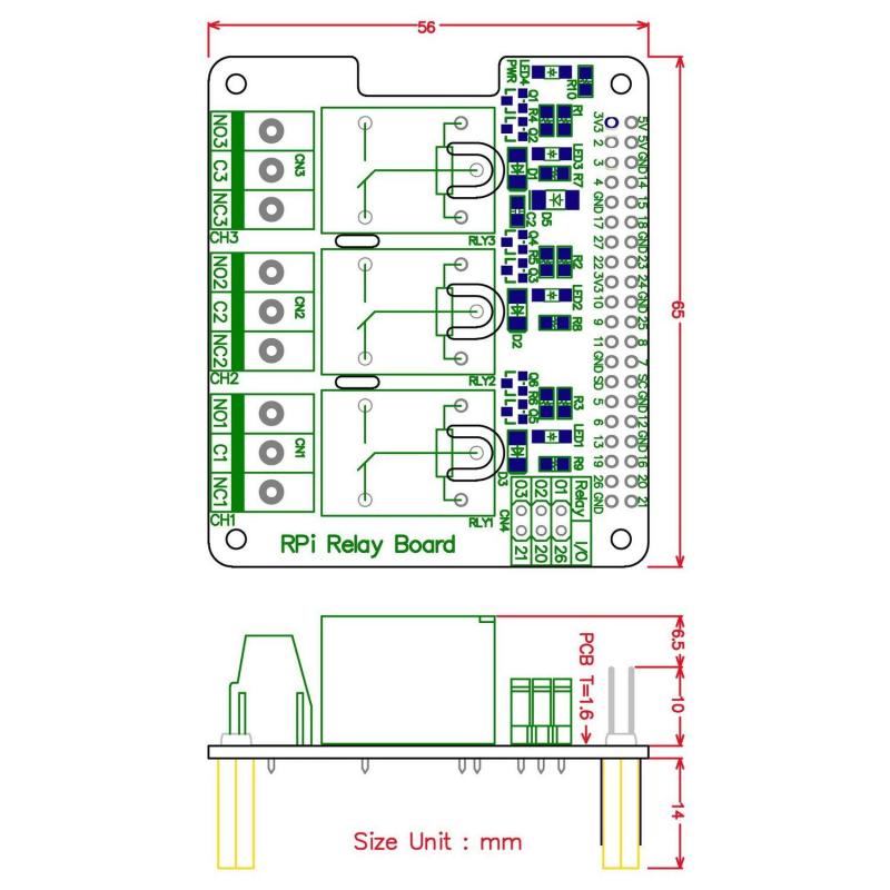 Electronics-Salon RPi Power Relay Board Expansion Module, for Raspberry Pi A+ B+ 2B 3B.