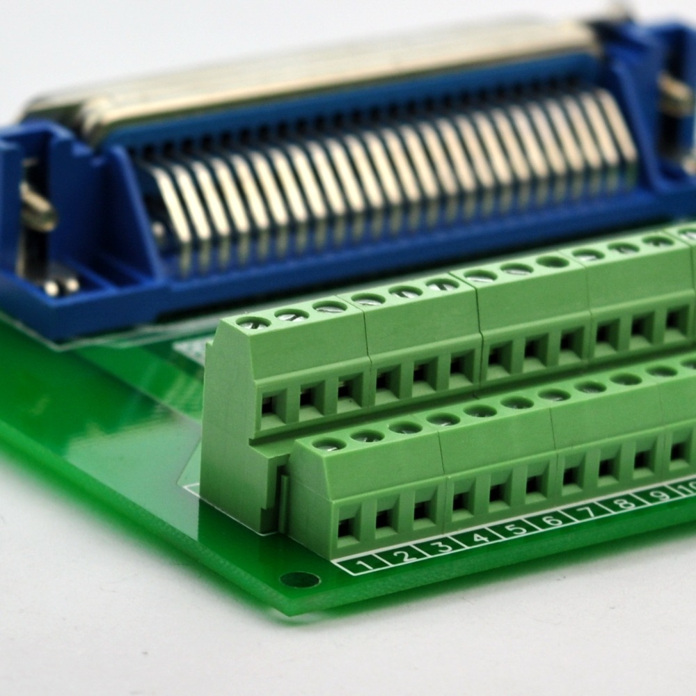 CZH-LABS 50-Pin 0.085" Centronics Female Ribbon Connector Screw Terminal Block Breakout Board.