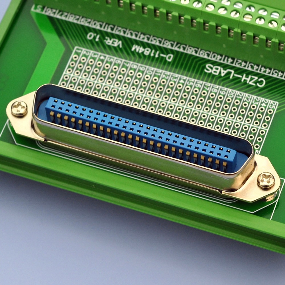CZH-LABS DIN Rail Mount 50-Pin 0.085" Centronics Male Ribbon Connector Interface Module, Screw Terminal Block Breakout Board