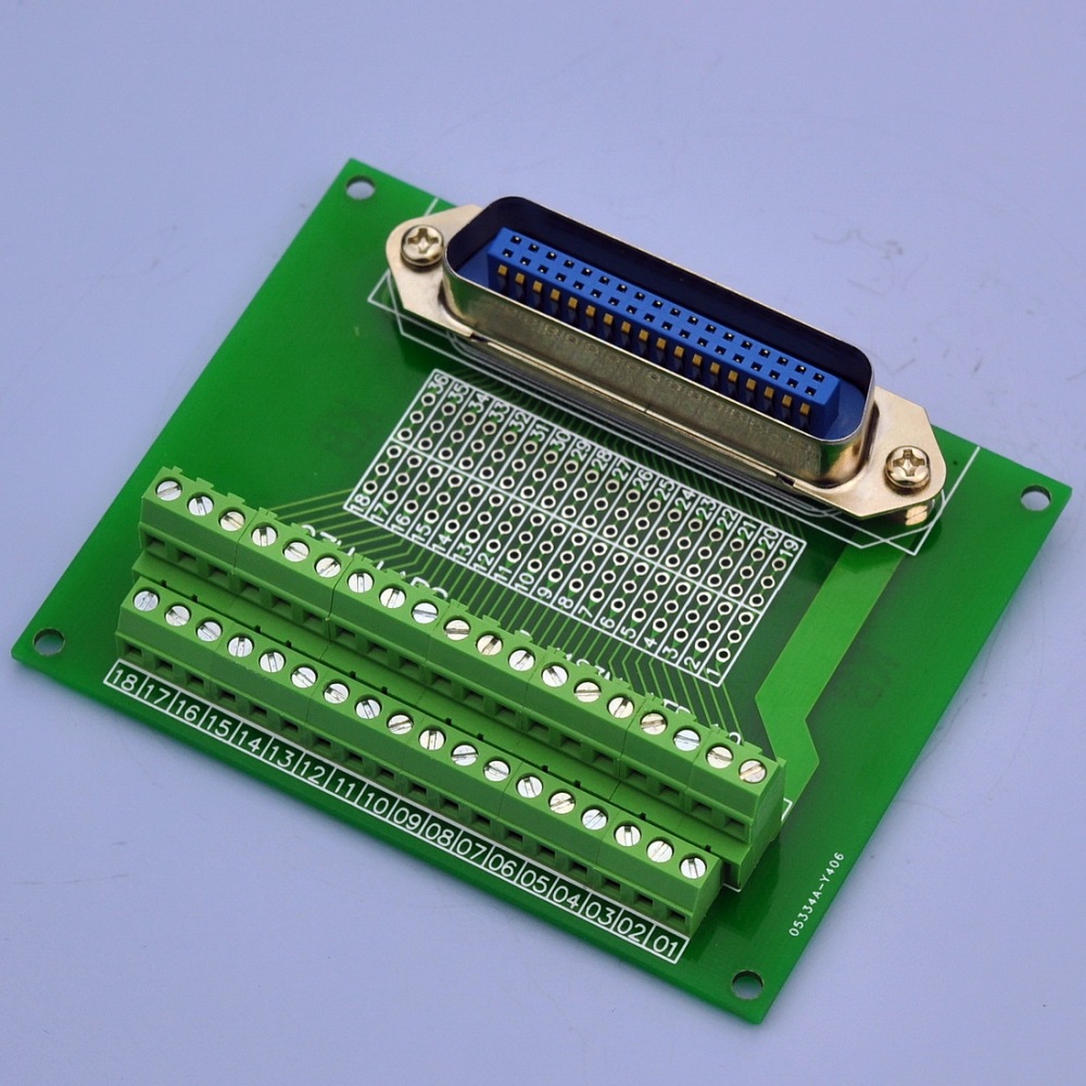 CZH-LABS 36-Pin 0.085" Centronics Vertical Male Ribbon Connector Screw Terminal Block Breakout Board.