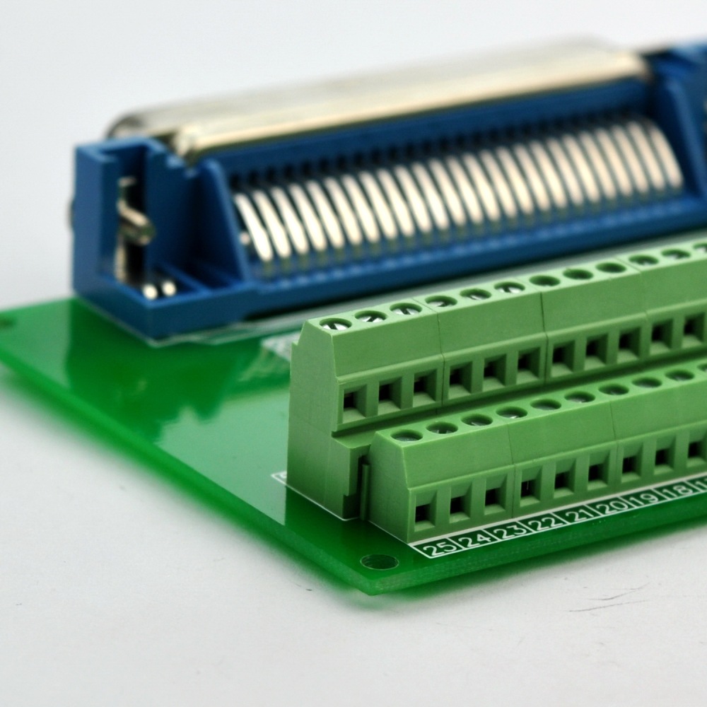 CZH-LABS 50-Pin 0.085" Centronics Male Ribbon Connector Screw Terminal Block Breakout Board.