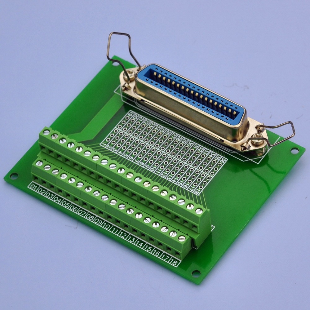CZH-LABS 36-Pin 0.085" Centronics Vertical Female Ribbon Connector Screw Terminal Block Breakout Board.
