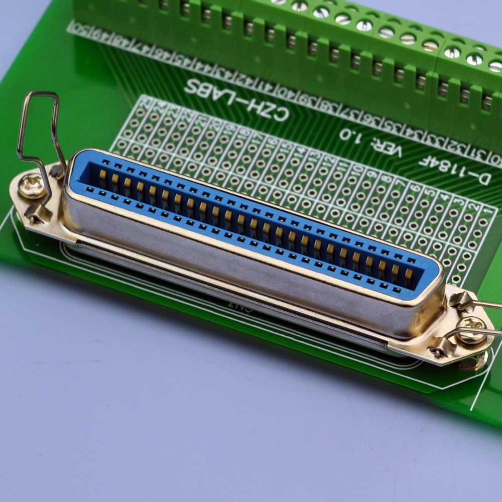 CZH-LABS 50-Pin 0.085" Centronics Vertical Female Ribbon Connector Screw Terminal Block Breakout Board.