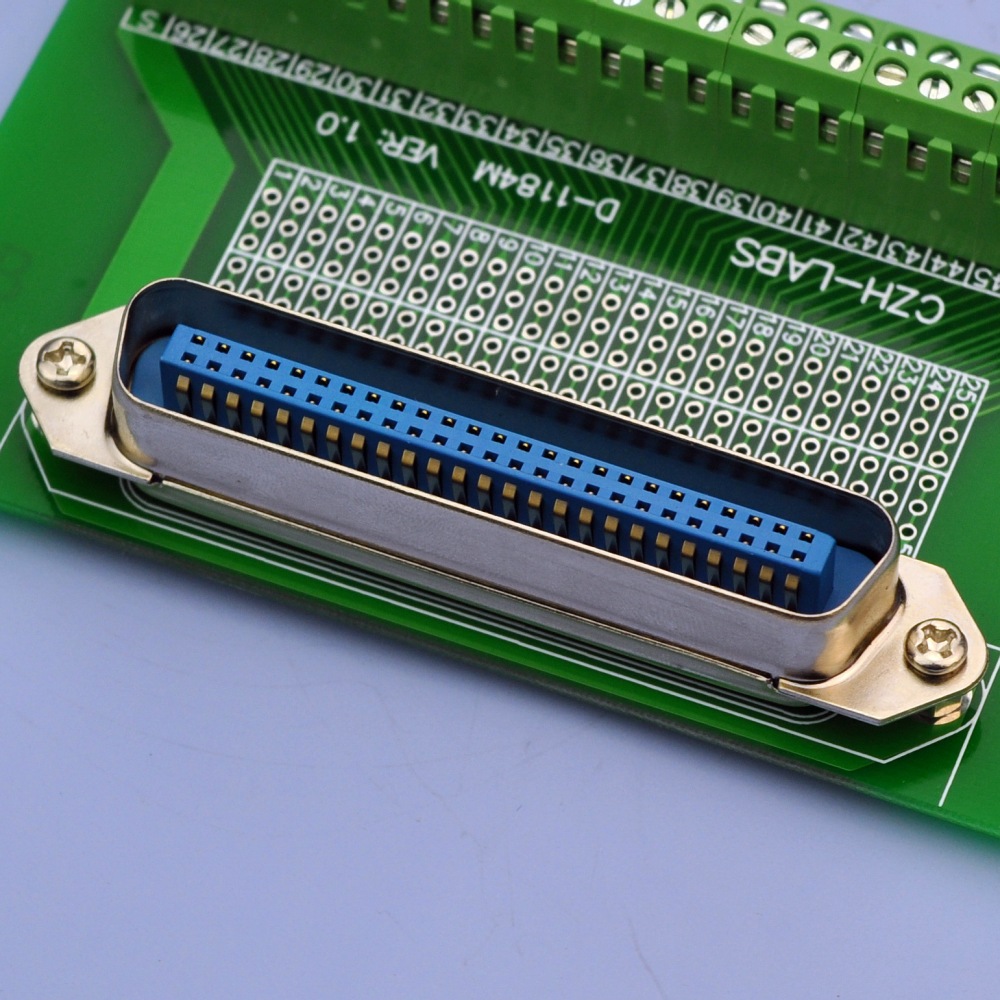 CZH-LABS 50-Pin 0.085" Centronics Vertical Male Ribbon Connector Screw Terminal Block Breakout Board.